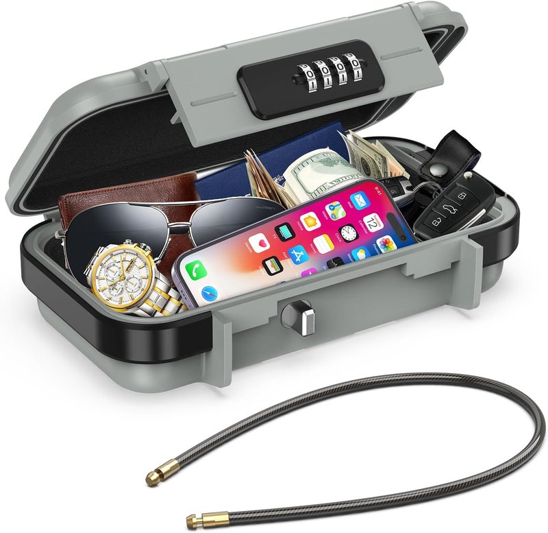 AMIR Portable Safe Box, Combination Security Case LockBox with Code, Waterproof Anti-Theft Mini Travel Safe Box with Removable Chain, Security Box for Home,Office, Grey - Image 1